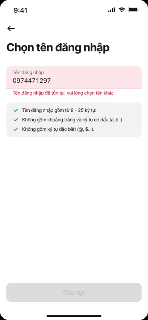 Tên đăng nhập đã tồn tại