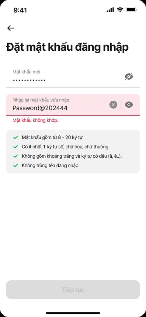 Mật khẩu không khớp