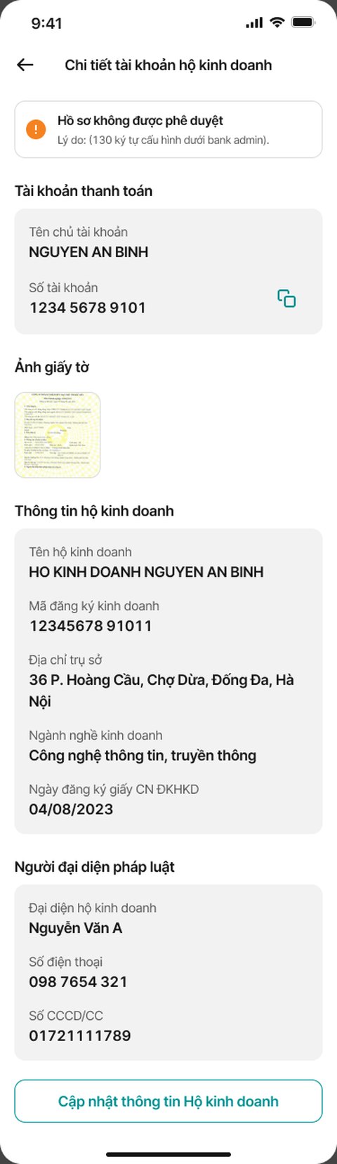 Hồ sơ chưa được duyệt